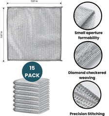 MIP INTERNATIONAL® (15 Pack) Non-Scratch Dish Wash Cloth, Steel Wire Dish Cloth