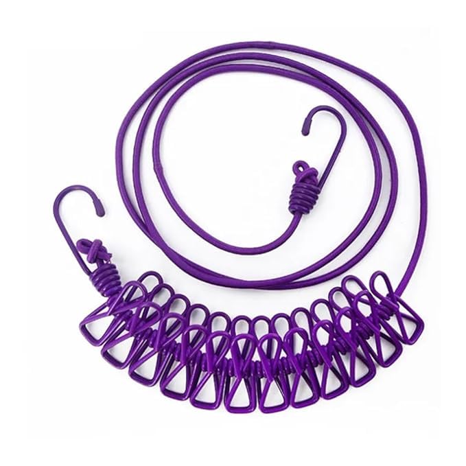 2-Pack Portable Elastic Clothesline with Hooks & Clips  No-Drill Drying Rope for Indoor & Outdoor Use
