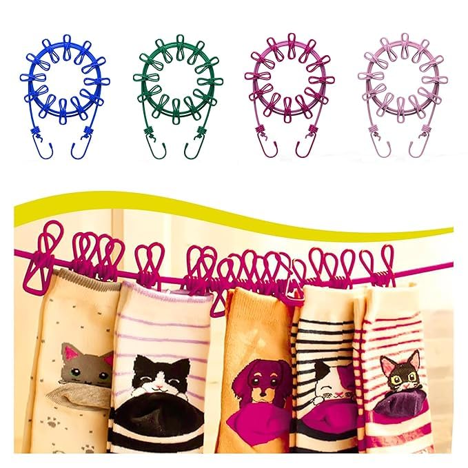 2-Pack Portable Elastic Clothesline with Hooks & Clips  No-Drill Drying Rope for Indoor & Outdoor Use