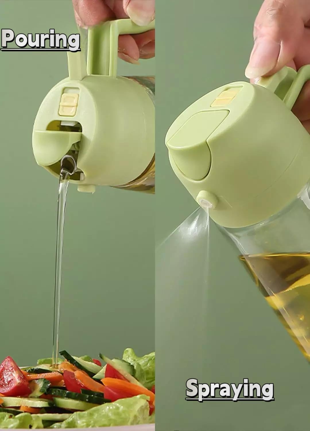 TrendPlain 2-in-1 Olive Oil Sprayer – 16oz Glass Dispenser, Green