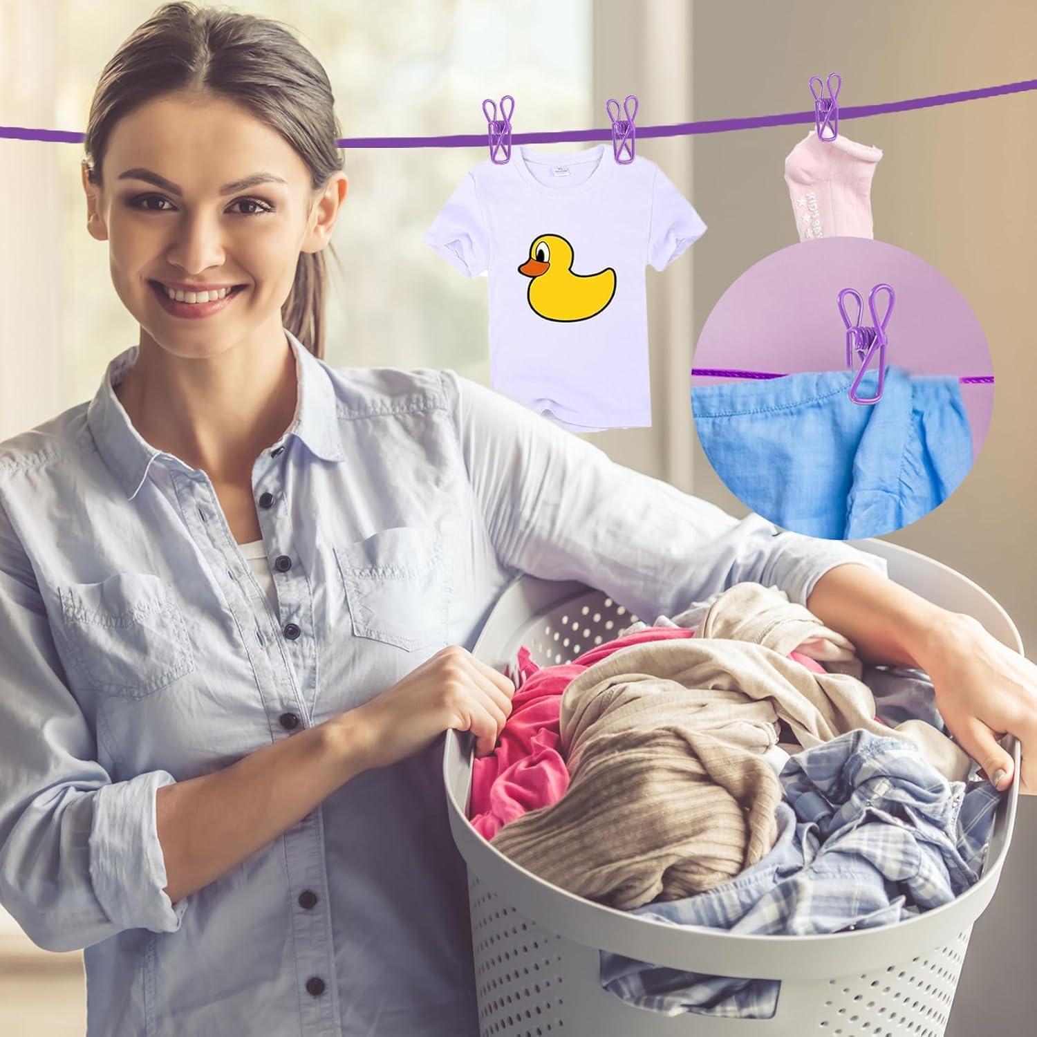 2-Pack Portable Elastic Clothesline with Hooks & Clips  No-Drill Drying Rope for Indoor & Outdoor Use