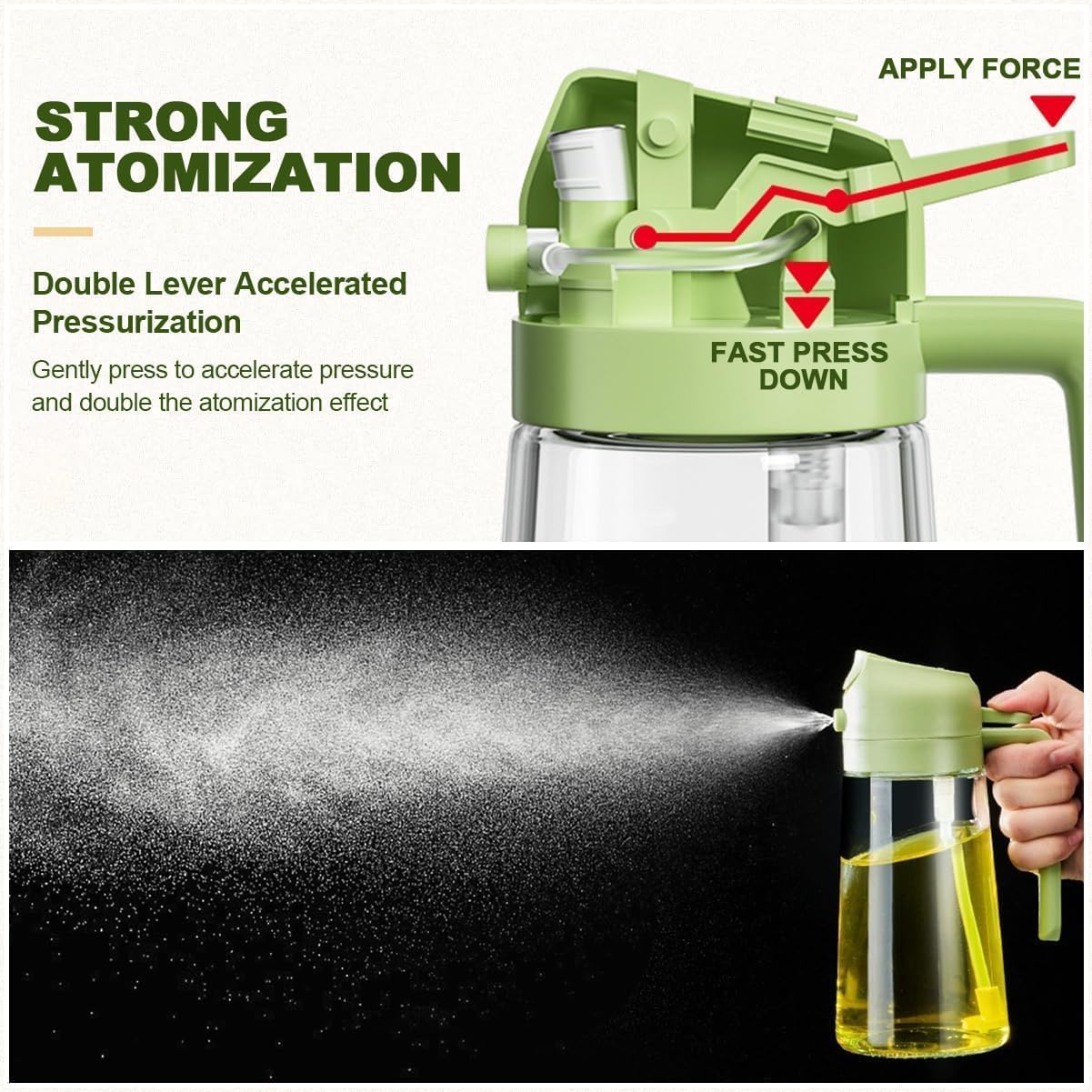 TrendPlain 2-in-1 Olive Oil Sprayer – 16oz Glass Dispenser, Green