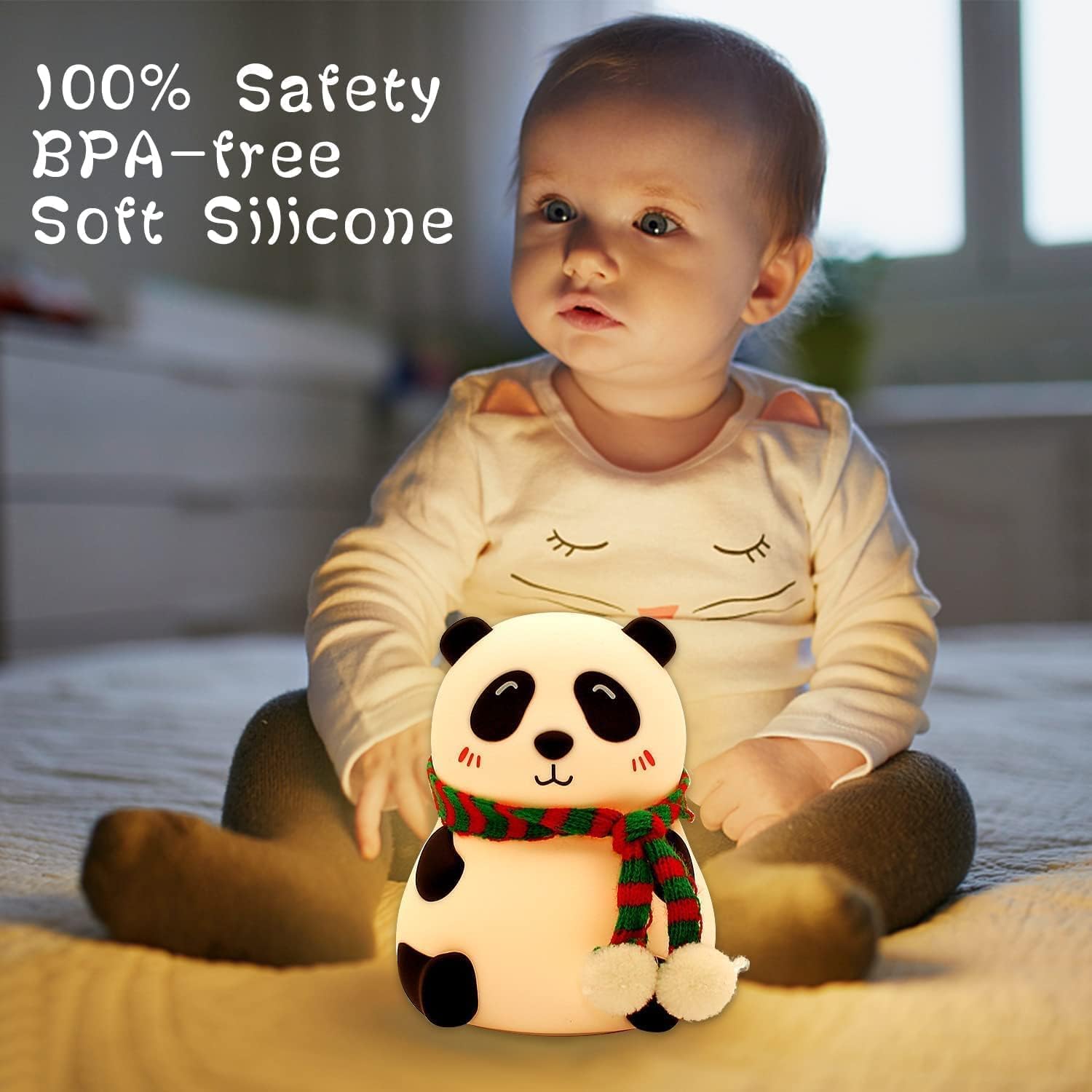 Sweet Panda Silicone Night Lamp – USB Rechargeable, Multicolor Kids Room Light
